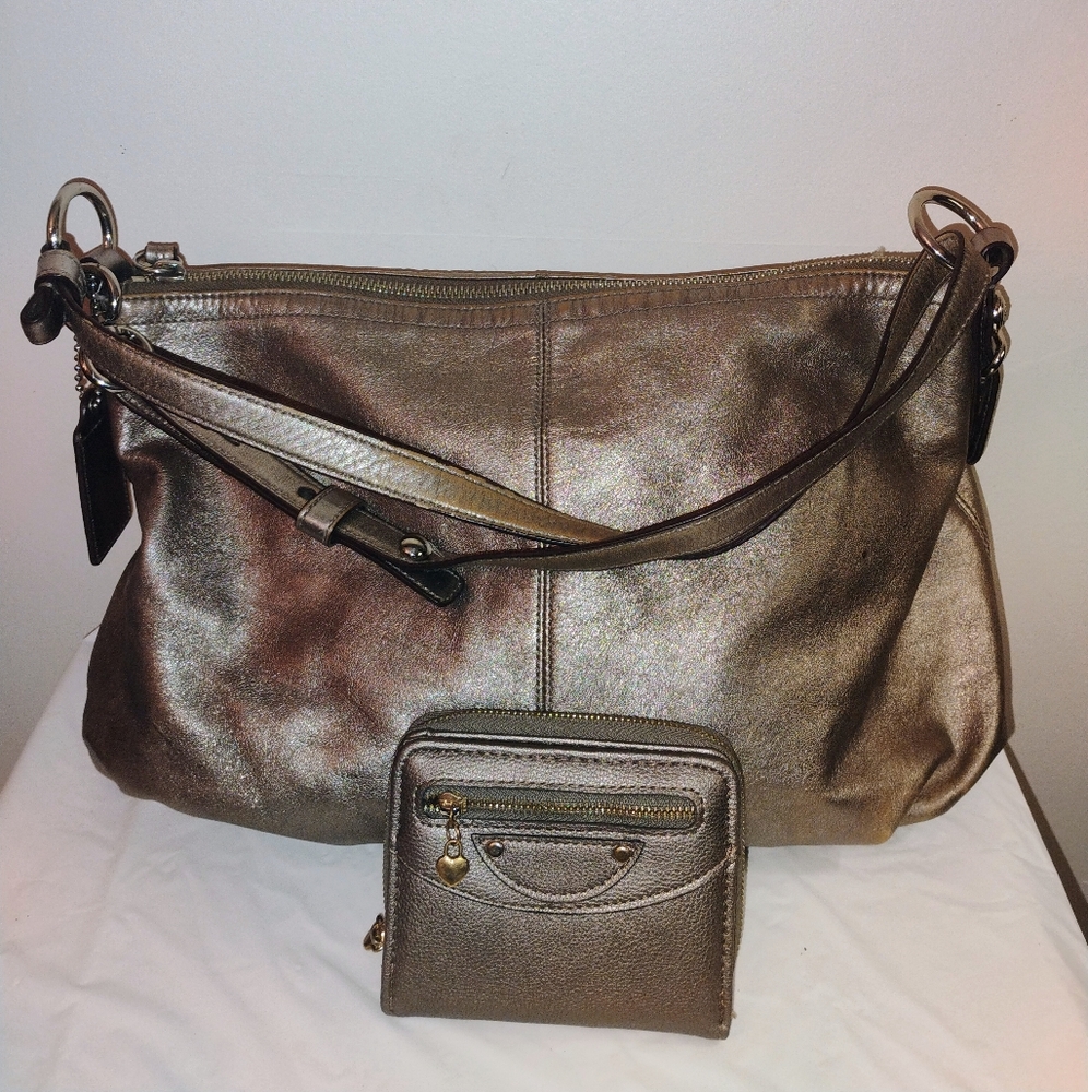 Coach Shimmering Bronze Shoulder Bag Wallet Included